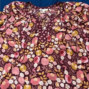 DR2 Burgundy Floral Blouse with Pink and Yellow Accents